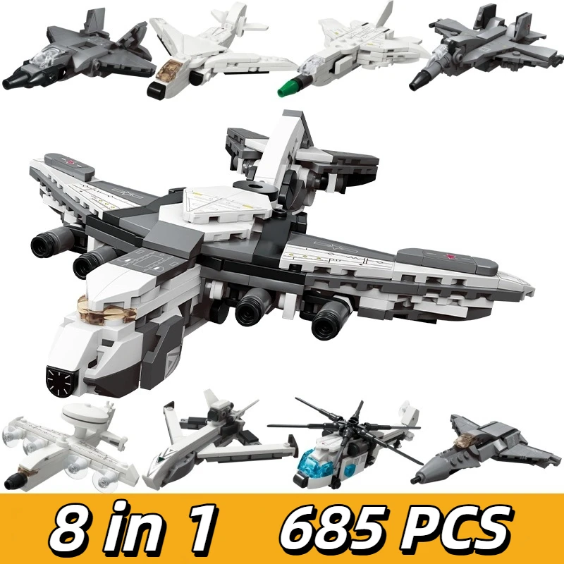

City Technical 8 in 1 Helicopter Plane Building Blocks Fighter Jet Airplane Rescue Vehicle Bricks Transport Aircraft Toy for Kid