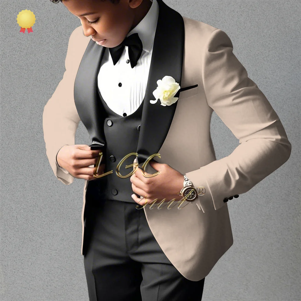 Boys’ Beige 3-Piece Suit with Classic Modern Comfortable Tailoring, Ideal for Weddings, Banquets, Birthdays & Performances