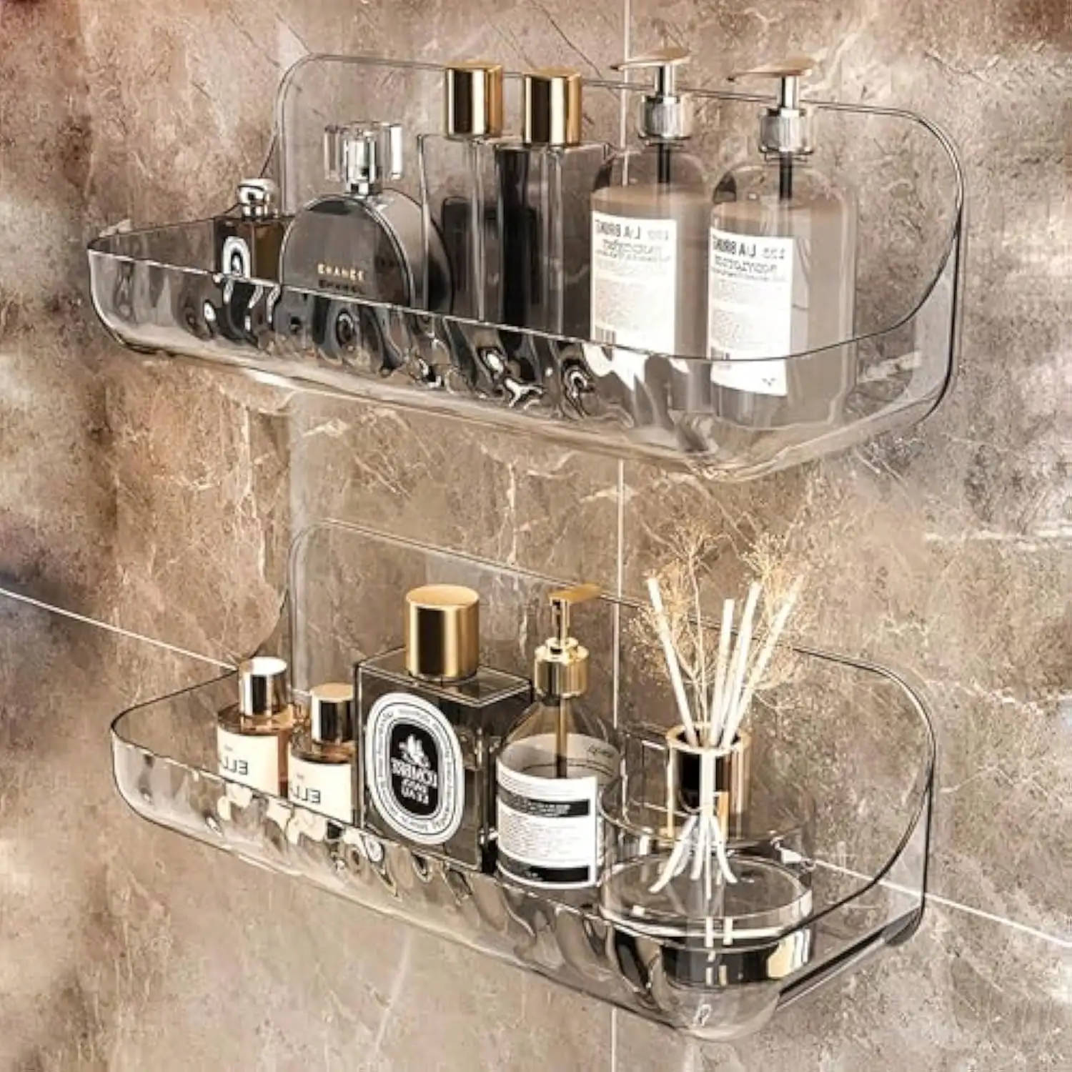 

2PCS Acrylic Wall Shelf: Transparent, No-Drill Adhesive, for Bathroom & Kitchen Storage