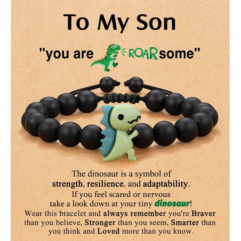 Dinosaur Bracelet for Son From Mom Dad, First Day of Shool Birthday Valentines Day Christmas Gifts for Little Boys