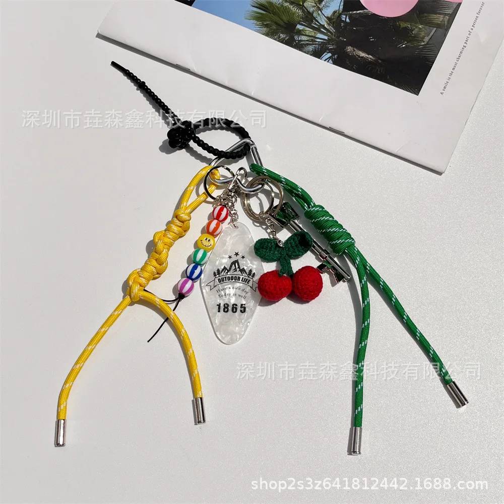 Original DIY Self-made Style pendant colored rope bag pendant smiley face rainbow beaded cherry bag pendant keychain