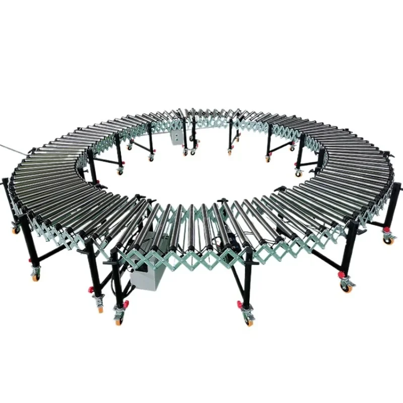 

Electric retractable roller conveyor for warehouse loading and unloading