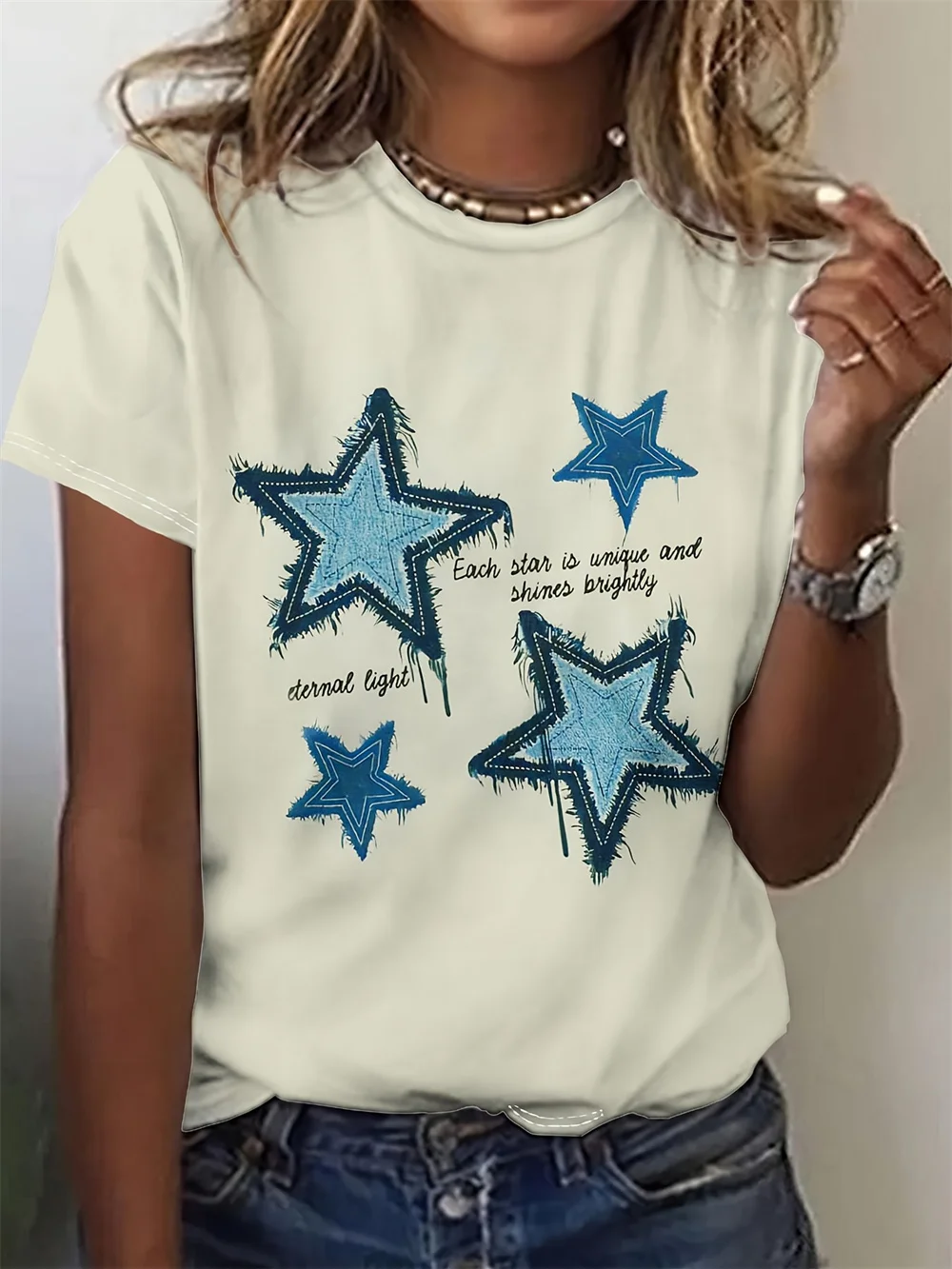 2025 Sterne 3d Druck Sterne frauen T-Shirt 3d Casual Mode Kurzarm Einfache Blume Weibliche Kleidung T Shirt Für frauen Täglich