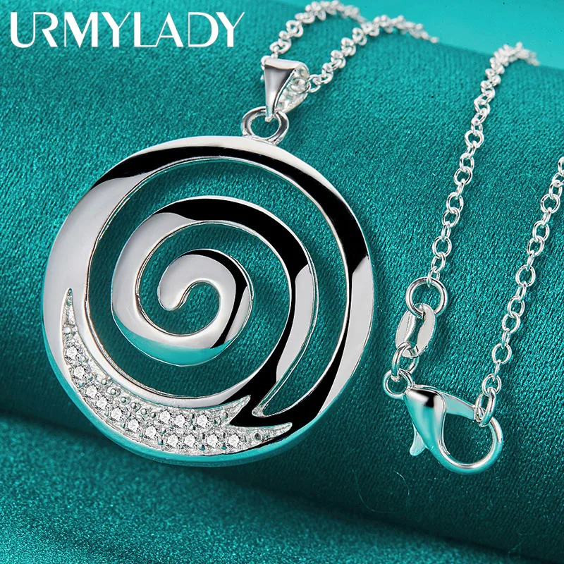 URMYLADY 925 Sterling Silver Swirl 16-30 Inch Pendant Necklace For Women Fashion Wedding Engagement Gift Jewelry