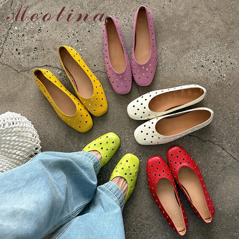 Meotina Women Genuine Leather Glove Shoes Round Toe Flats Sheepskin Concise Design Ladies Fashion Casual Shoes Spring Autumn 40