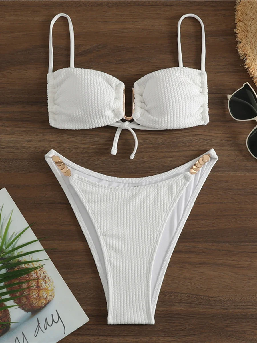 

2025 U-образный бикини с бретелями, однотонный купальник, женский сексуальный купальник, женский купальный костюм, купальный костюм, пляжная одежда