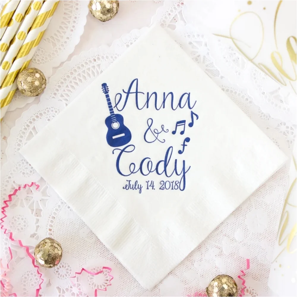 

50pcs Music Personalized Napkins Wedding Favor Guitar Music Notes Custom Cocktail Napkins Beverage Napkins Monogram Napkins