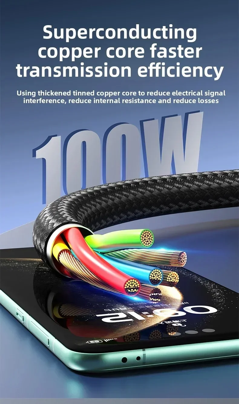 PD USB-C-Kabel, Schnellladekabel für Handys, Datenkabel für iPhone 17, Samsung, Xiaomi, Huawei, USB-Typ-C-auf-Typ-C-Schnellladekabel. – Detail 6