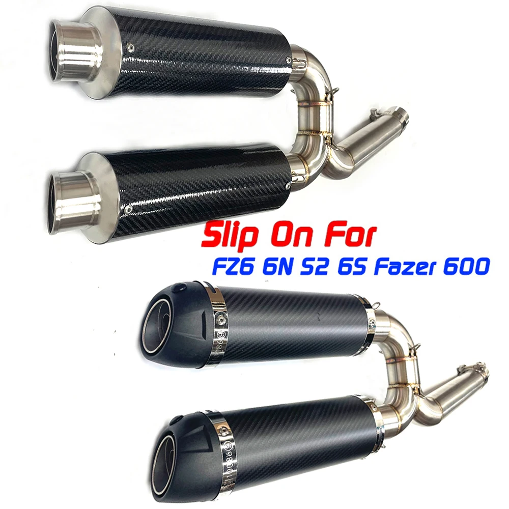 Slip On Motorrad Auspuff Carbon Faser Schalldämpfer Stecker Mittelrohr Komplettes System Für Yamaha FZ-6N FZ-6S FZ6 FZ6S FZ6N