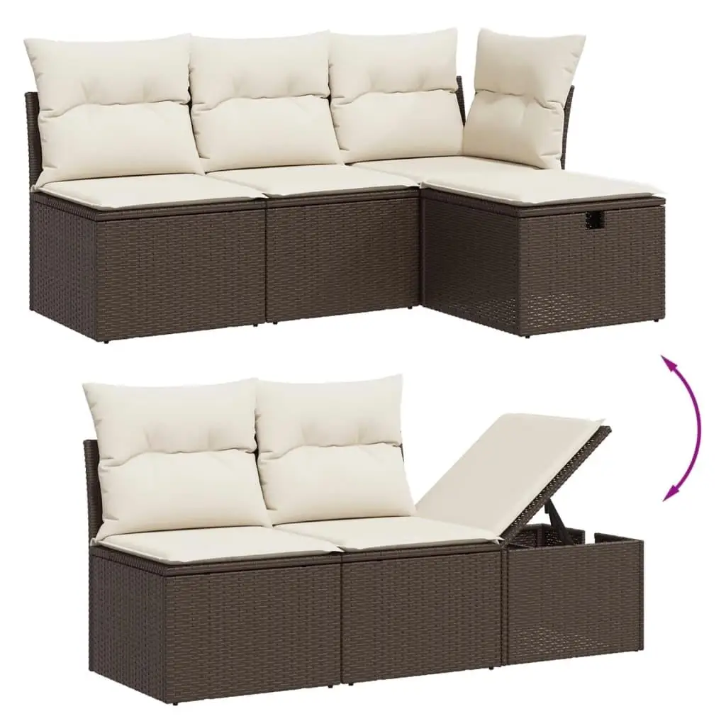 Modular Brown PE Rattan Garden Sofa Set 5 Piece Outdoor Furniture Comfortable Seating