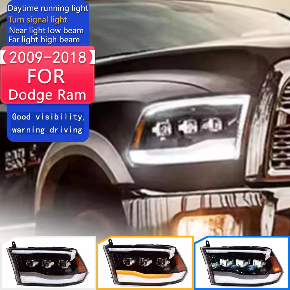 

Автомобильный Стайлинг, фара для Dodge Ram, 2009-2018 Ram1500 2500, светодиодная фара, проектор, 3 линзы, задний ход, автоаксессуары
