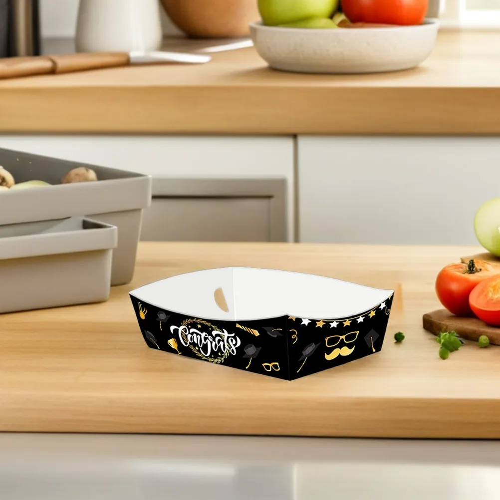 24Pcs Vibrant Graduation Paper Food Serving Boats Festive Boat Shape for Grad Party French Fry Chicken Stick Trays