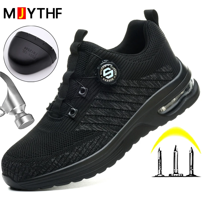 Men's Safety Shoes Work Sneakers Steel Toe Shoes Rotating Button Lightweight Protection Shoes Puncture-Proof Work Boots Men