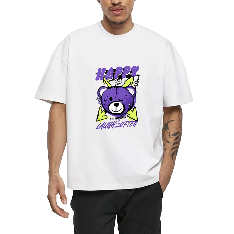 

Bear Printed Graphic T Shirts Y2k Men's Clothing New in Tops Gifts for Boyfriend Men's Cotton T-shirt Streetwear Tees White