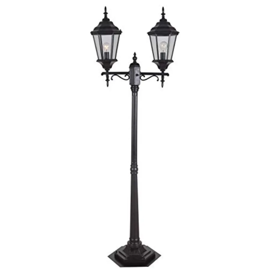 

Villa 93434ORB 6' Traditional 2-Light Decorative Vintage Outdoor Portable Street Lamp with Clear Glass Panels for Deck, Patio,