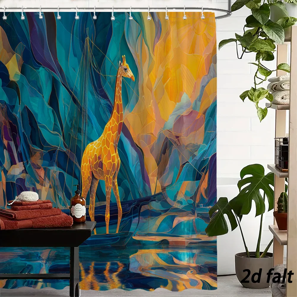 Abstract Colorful Fluid Art Giraffe on Boat Water Reflection Print Bath curtain Soft t Lightweight Warm Bed Cover