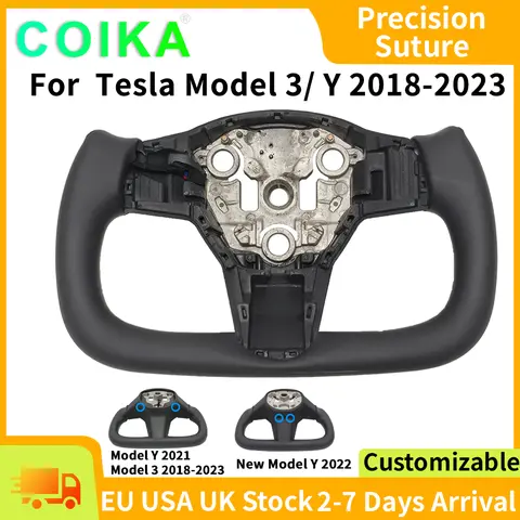 Nappa Leather For Tesla Model 3/Y 2018-2022 and Model Y 2022-2024 Racing Handle Pre-installed Personalized Car Accessories Yoke Steering Wheel