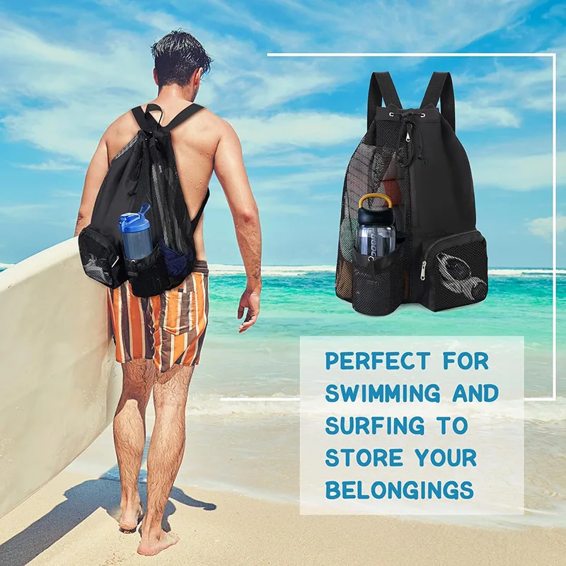Mesh Drawstring Swim Bag with Wet Pocket Beach Backpack Quick-Drying Ventilated Design for Swimming Gear Workout Accessories
