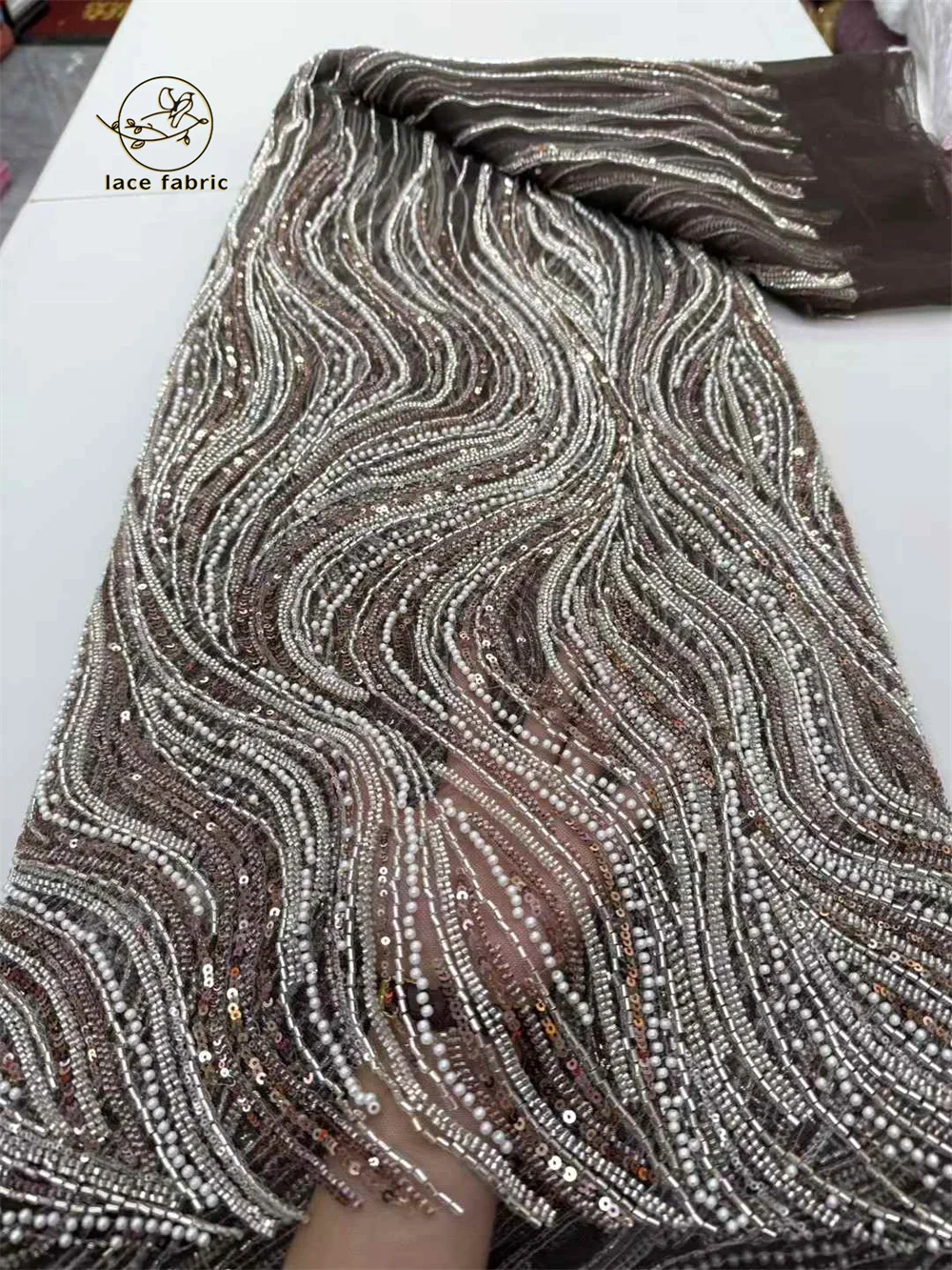 

African Beaded Lace Fabric 2025 High Quality French Sequins Embroidery Beads Tulle Lace Fabric For Wedding Party Dress Sewing