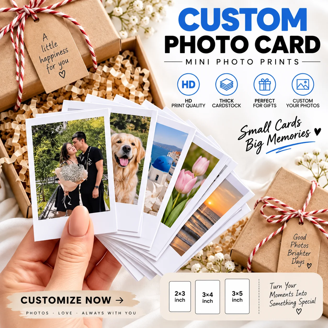 5/8/10/16PCS Custom Mini Photo Cards Personalized Photo Printed DIY Picture Cards Couples Pets Family Birthday Wedding Gift