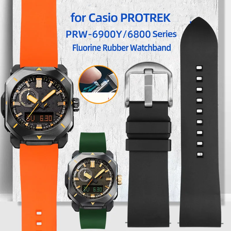 Fluorine Rubber Watchband for Casio PROTREK Series PRW-60/PRW-6900 PRW-6800Y PRG600 Sports Strap Men's Waterproof Wrist Band