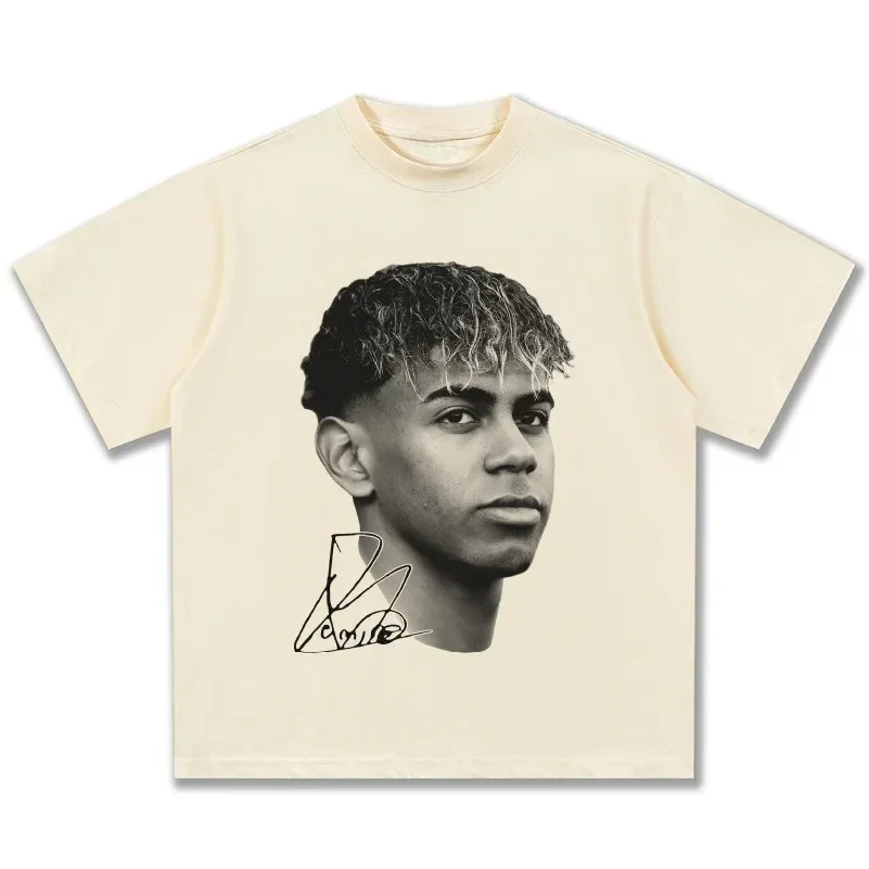 Lamine Yamal Spagnolo Football Superstar Ritratto Stampato Uomo Donna T-shirt in cotone a maniche corte Stile USA Coppa del mondo unisex Top