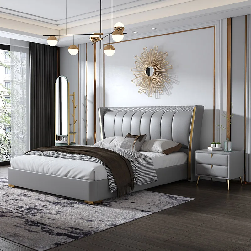 

Foshan Hong Kong-style light luxury post-modern simple double bed master bedroom high-end atmospheric soft bag