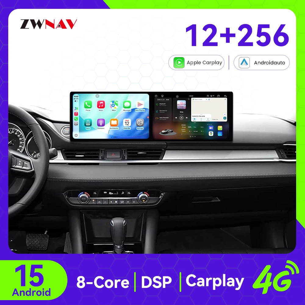 Dual 10.1 Inch Touch Screen Wireless Carplay Car Radio For Mazda Atenza 2020-2022 Android15 GPS Navigation Car Multimedia Player