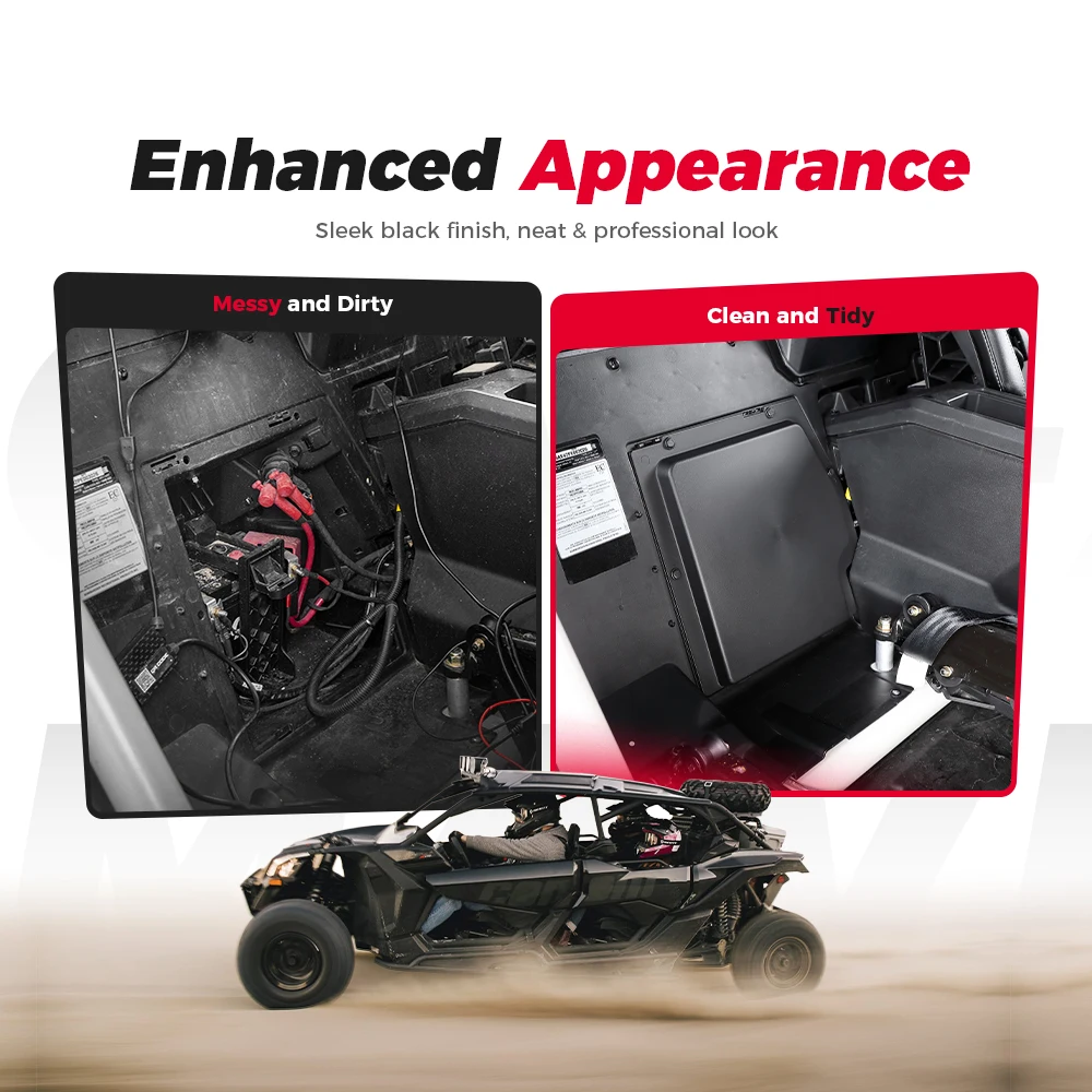 Black Plastic Battery Cover Kit For Can-am Maverick X3 Max R RR 4x4 XMR XDS XRC XRS DS RS Turbo DPS 900 HO 2017-2025 2/4 Door view 6