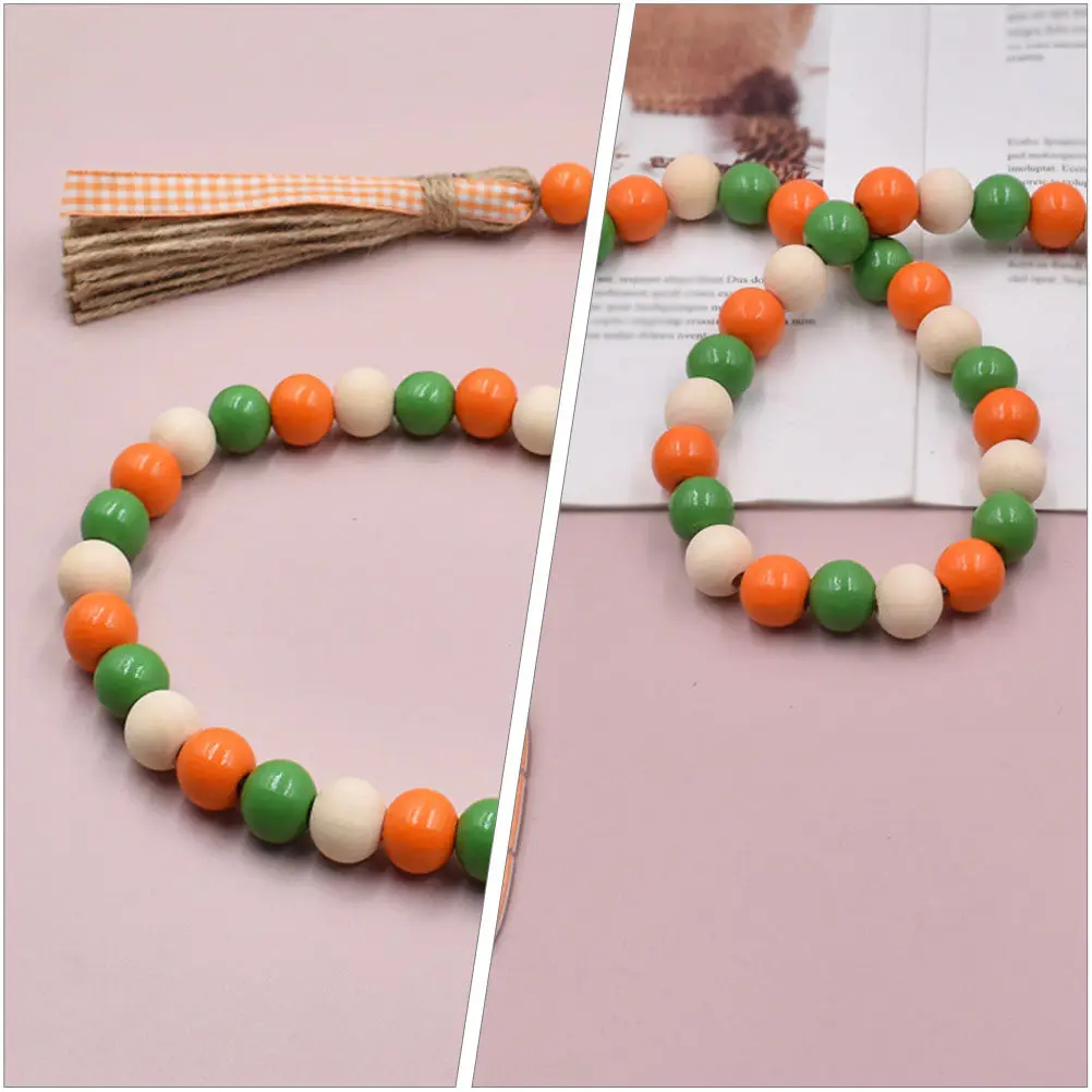 Easter Wood Bead Garland Hanging Decor with Carrot Charm Natural Beaded Pendant for Door Window Party Atmosphere Enhancer