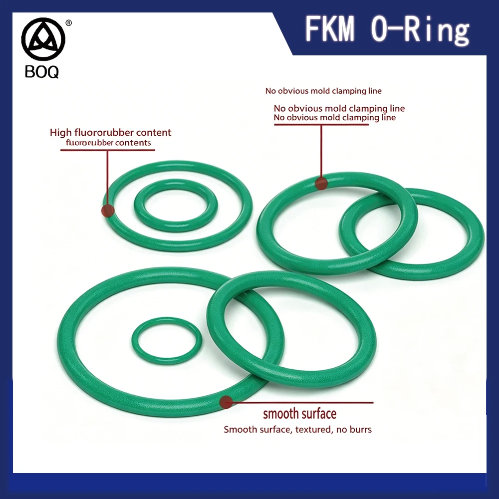 Green CS 1.8mm ID 1.6mm ~ 258.4mm  FKM O Ring Gasket Fluorine Rubber Sealing Washer Heat resistant Oil Resistant Acid Alkali