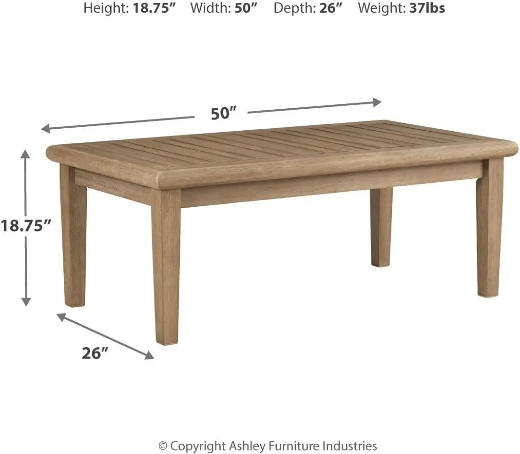 [New Arrival!]Gerianne Outdoor Rectangular Eucalyptus Wood Slat Top Coffee Table, Beige
