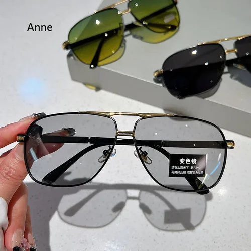 Imagen 2 del producto Gafas de sol Vintage de gran tamaño para hombre y mujer, lentes fotocromáticas polarizadas a la moda, de doble puente para conducir