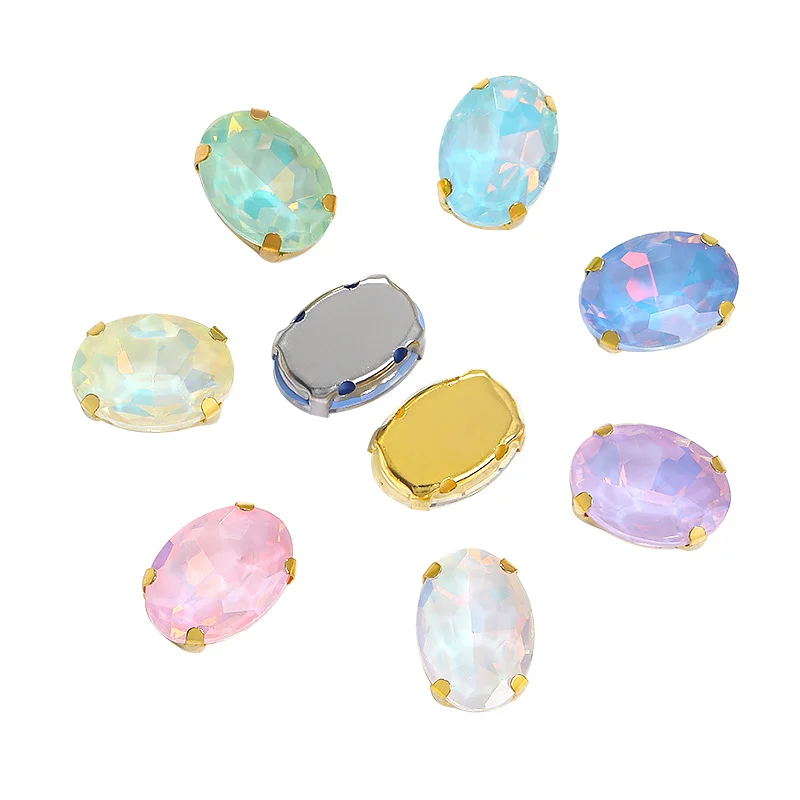 Opal Colors Oval Glass Sew on Rhinestones with Gold Silver Claw Flatback Glitter Diamond Akcesoria do szycia стразы do odzieży