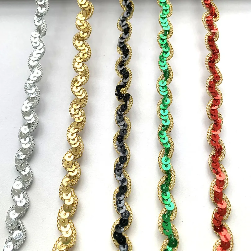 5m/16.4ft Each Pack Wide 1.0cm Thin Lace Trims Webbing Centipede Sequin Ribbons Clothing Sewing Accessory Craft DIY Decoration