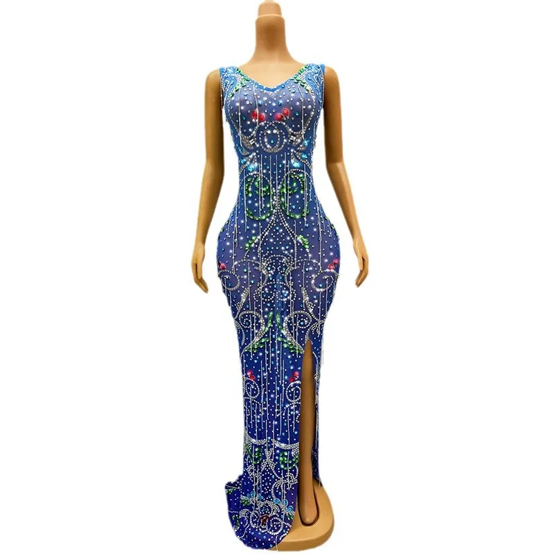 Paillettes di lusso Autunno e inverno Abito lungo aderente a maniche lunghe Modello adulto Passerella Abito alla moda Incontro annuale Abendkleid