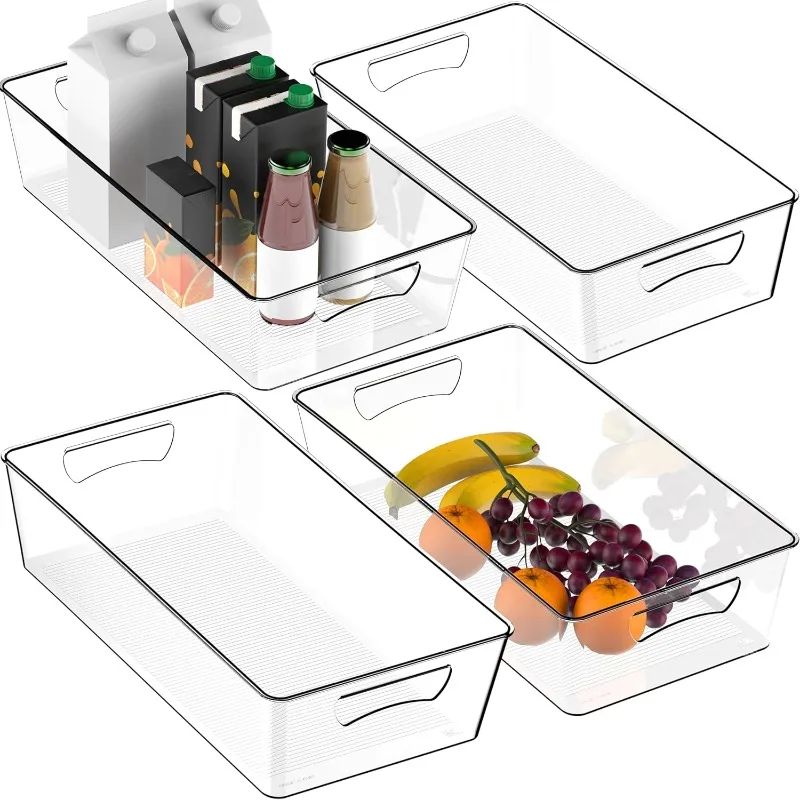 

4PK XL Size Kitchen Bin Organizer, 15" x 8.4" x 3.75", Clear