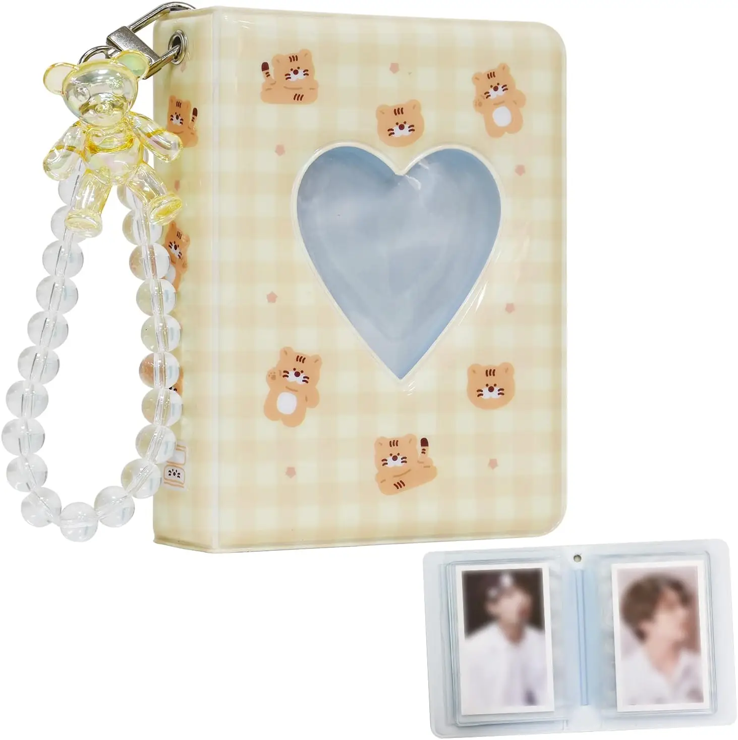 

3 Inch Mini Photo Album 40 Pockets Heart Hollow Kpop Idols Card Binder with Pearl Bear chains Cartoon Bear Photo Album