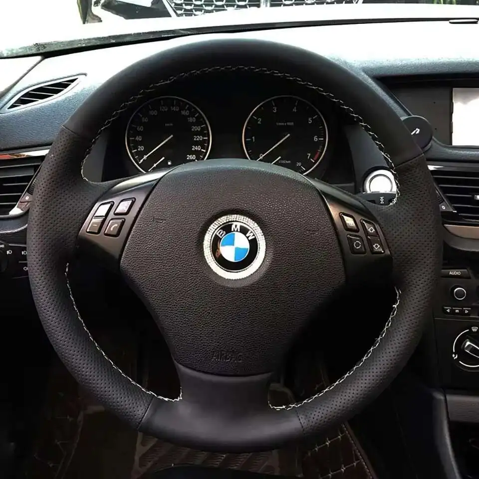 For BMW E90 320 318i 320i 325i 330i 320d X1 328xi 2007 Auto Interior Braid Artificial Leather Car Steering Wheel Cover