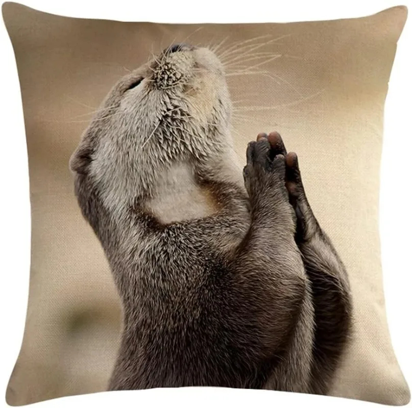 Cushion Cover 45 x 45 cm Otter Printed Square Cushion Covers,  Linen with Invisible Zip for Room Couch Sofa Decoration