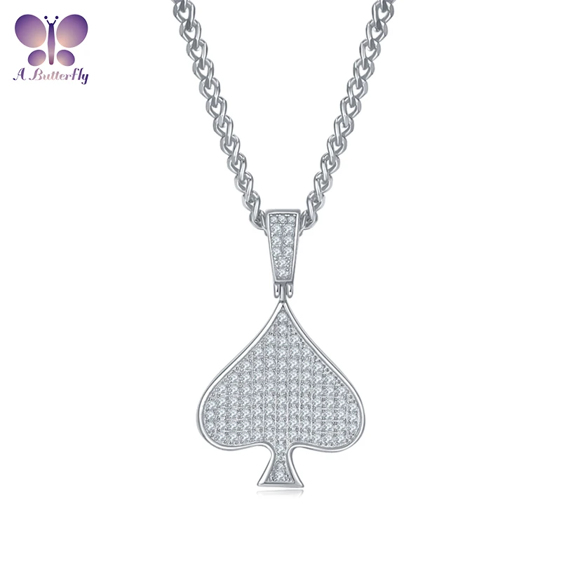 AButterfly 100% 925 Sterling Silver All Moissanite Spade Hip Hop Pendant Fine Jewelry Birthday Gift No Chain