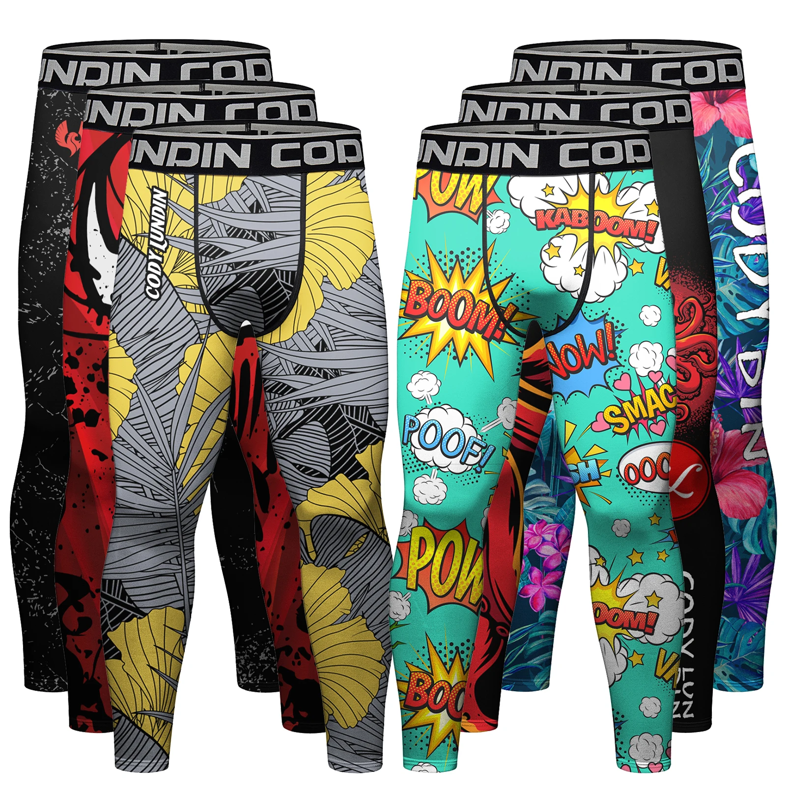 Cody Lundin Anime Print Leggings de Fitness para homens, Kickboxing MMA Compressão, Spats de Compressão, Calças Esportivas Anti-UV, Sublimação