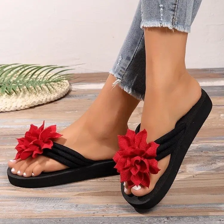 

Summer New Women's Flower Flip Flops, Beach Entertainment, Leisure, Comfortable Flat Shoes, Women's Home Non Slip Slippers