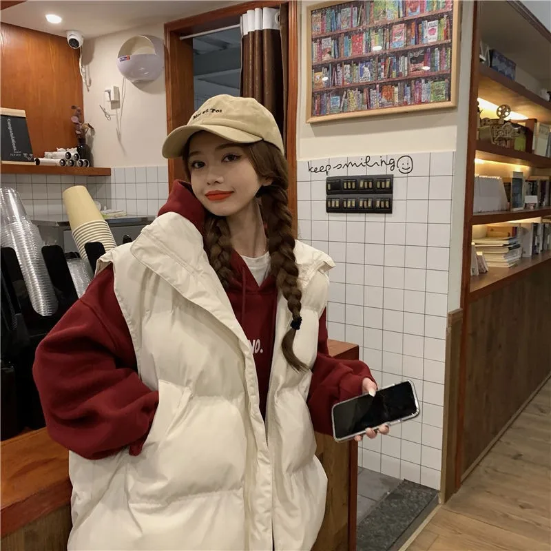 

Women's down Cotton Vest Loose Fit Svel Jaet Outerwear Winter Faion Versatile oulder Pad Design Zipper Closure