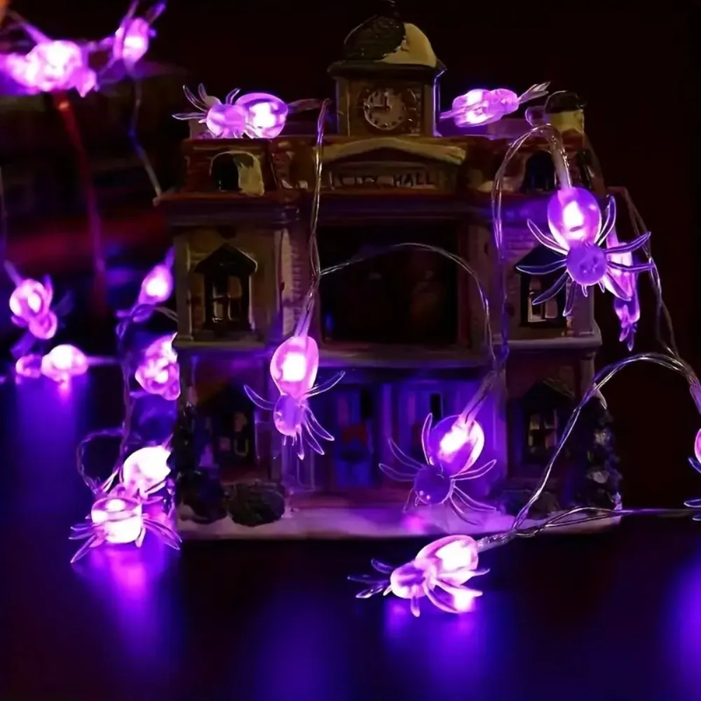 Halloween Spider String Lights Purple LED Battery Powered Decoration for Wall Window Living Room Party Decor