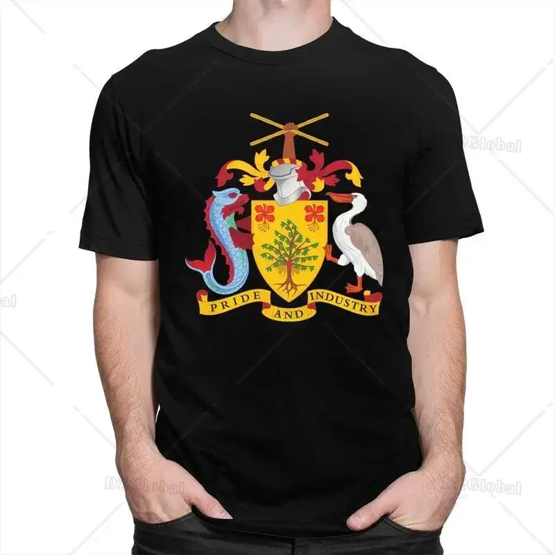 Coat Of Arms Of Barbados Tshirts for Men Short Sleeve Graphic T Shirt Unique T-shirts Slim Fit Pure Cotton Tee Merch