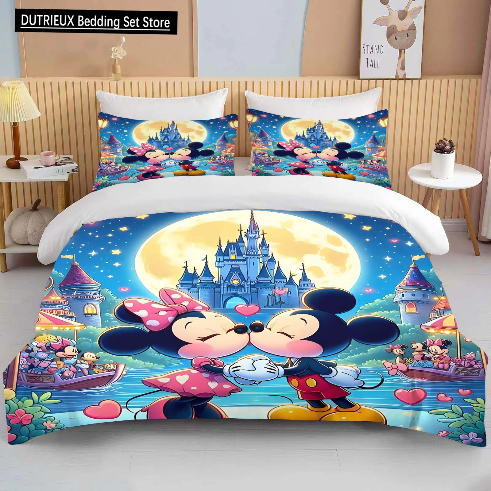 

10 Size Disney Mickey Mouse Minnie Love Printed Bedding Set Cartoon Duvet Cover Comforter Pillowcase Boys Girls Kids Adults King