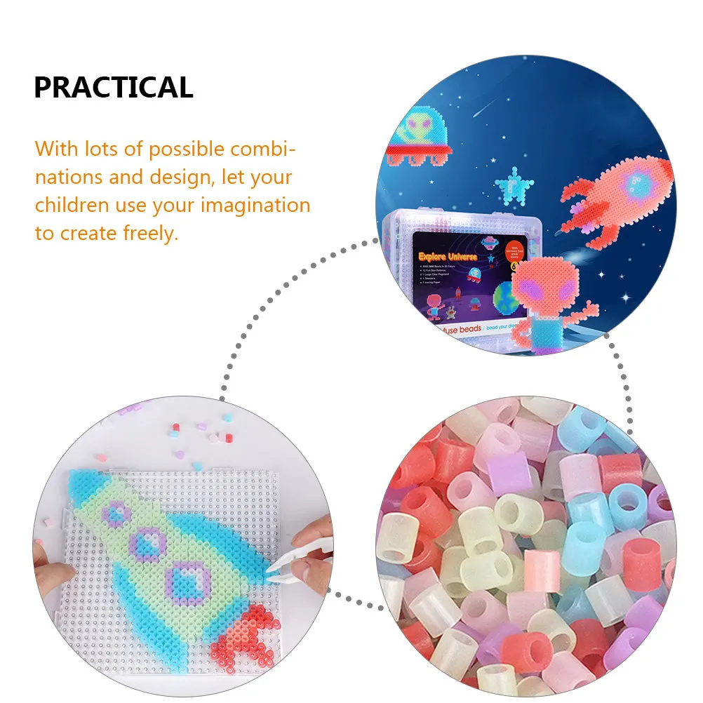1Set Luminous Melting Beads Kit 5Mm Fuse Beads for Kids Crafts Iron Bead Art Set with Pattern Templates Pegboard Stem Craft