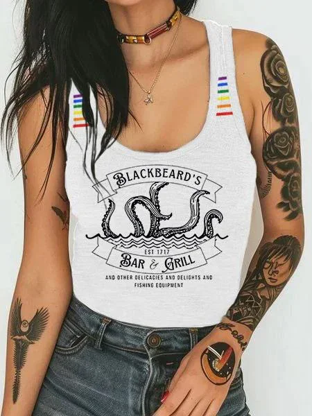 Blackbeard's Bar And Grill Rainbow Lgbt Lesbian Art Print Casual Shirt Women's Sexy Tank Top