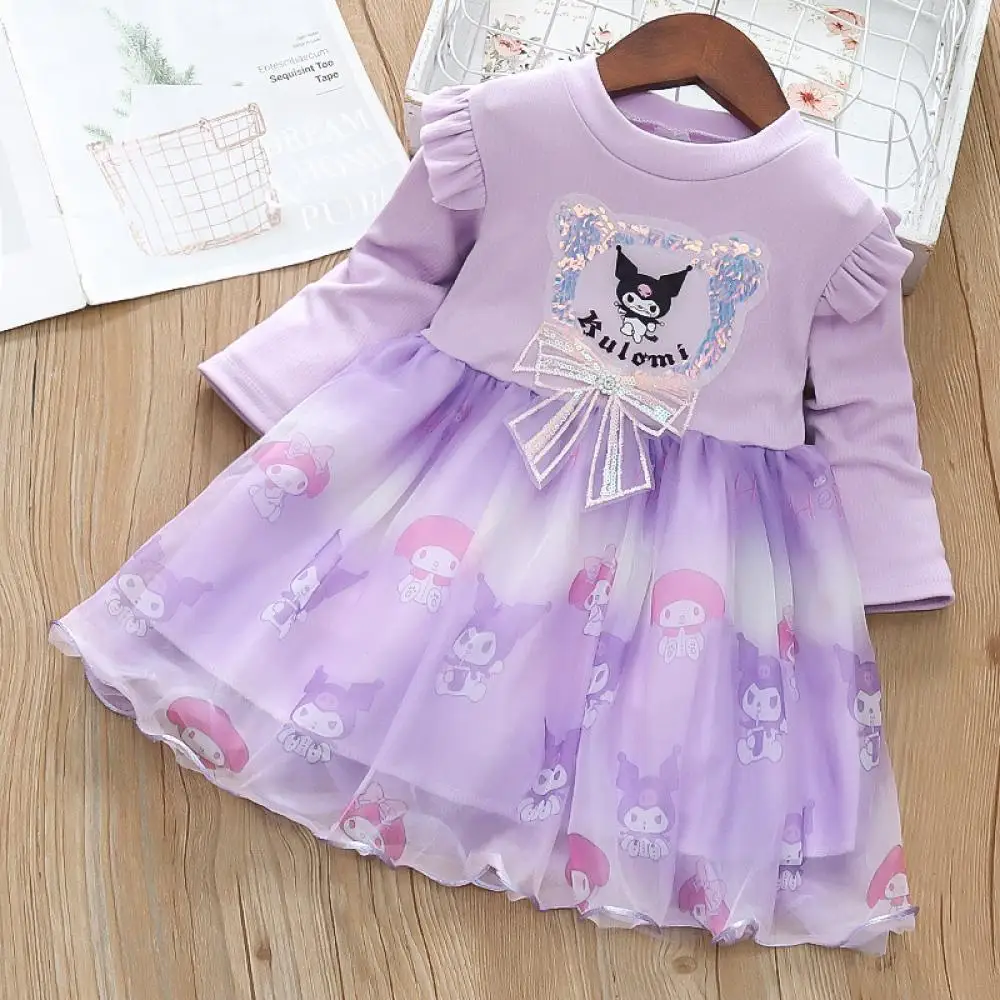 

Куроми платье для девочек с героями мультфильмов, юбка принцессы с длинными рукавами, весенне-осенняя милая футболка, кавайная юбка, детские платья, подарки